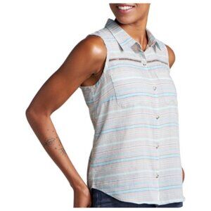 !! Toad & Co Airbrush Sleeveless Deco Button Front Stripe Shirt sz M